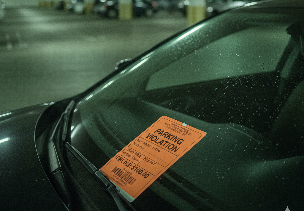 Parking violation ticket on windshield